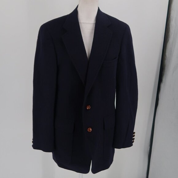 Vintage Chaps by Ralph Lauren Camel Hair Navy Blue Blazer Button Detail - Picture 1 of 14